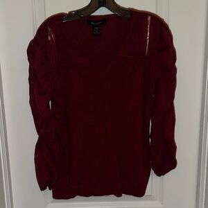 Ashley Stewart Wine Red V-Neck Knit Top